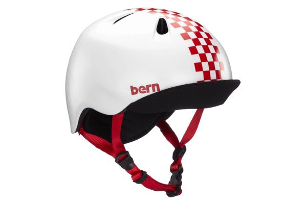 stock image of a red and white bern nina helmet