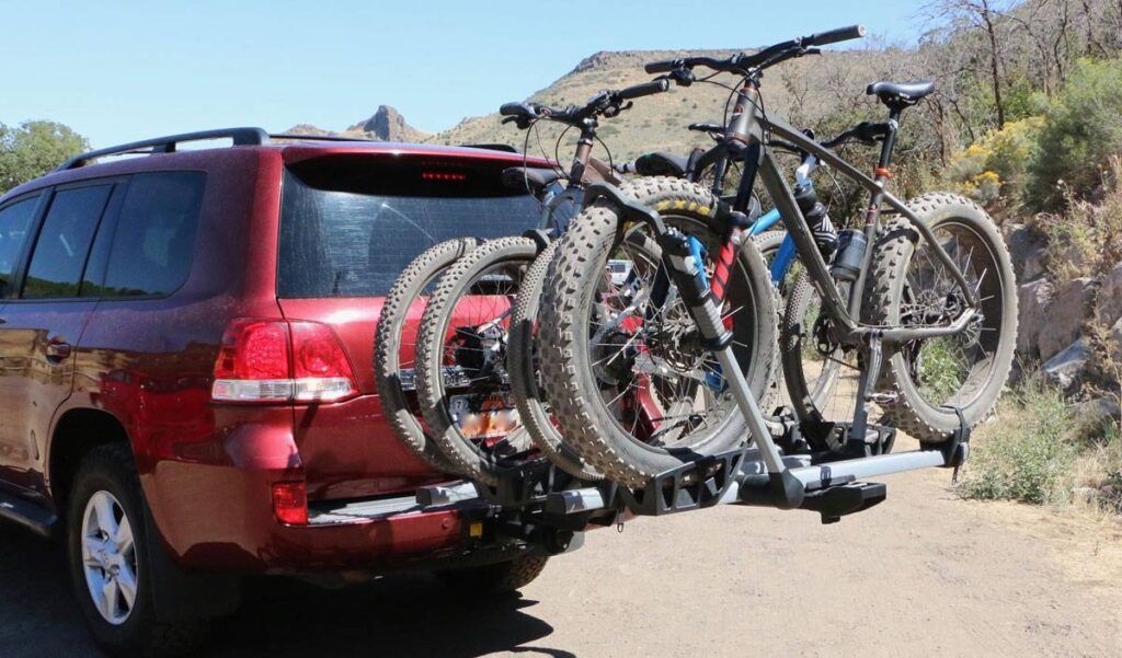 thule t2 pro xtr bike rack loaded up with bikes on a SUV