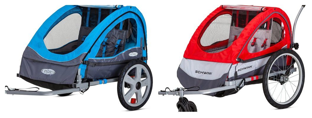 smaller instep bike trailer wheel compared to the larger schwinn bike trailer wheel