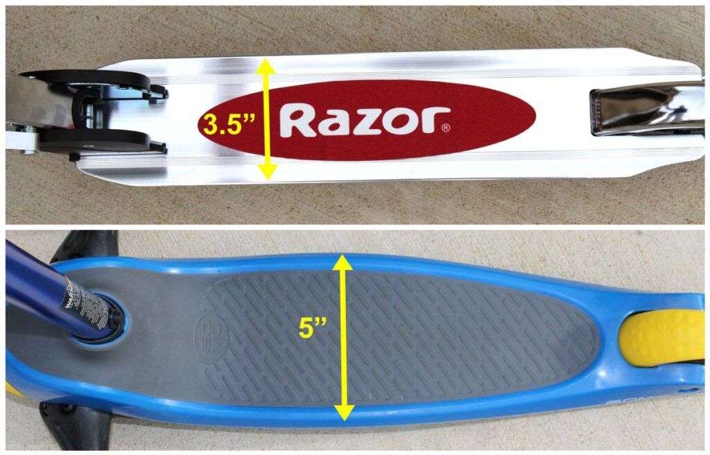 Two different scooters with different width decks