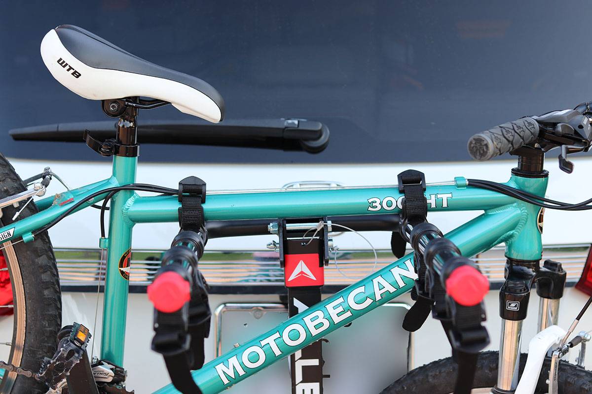 Allen Bike Car Rack Loaded with bike strapped into arms and cradles