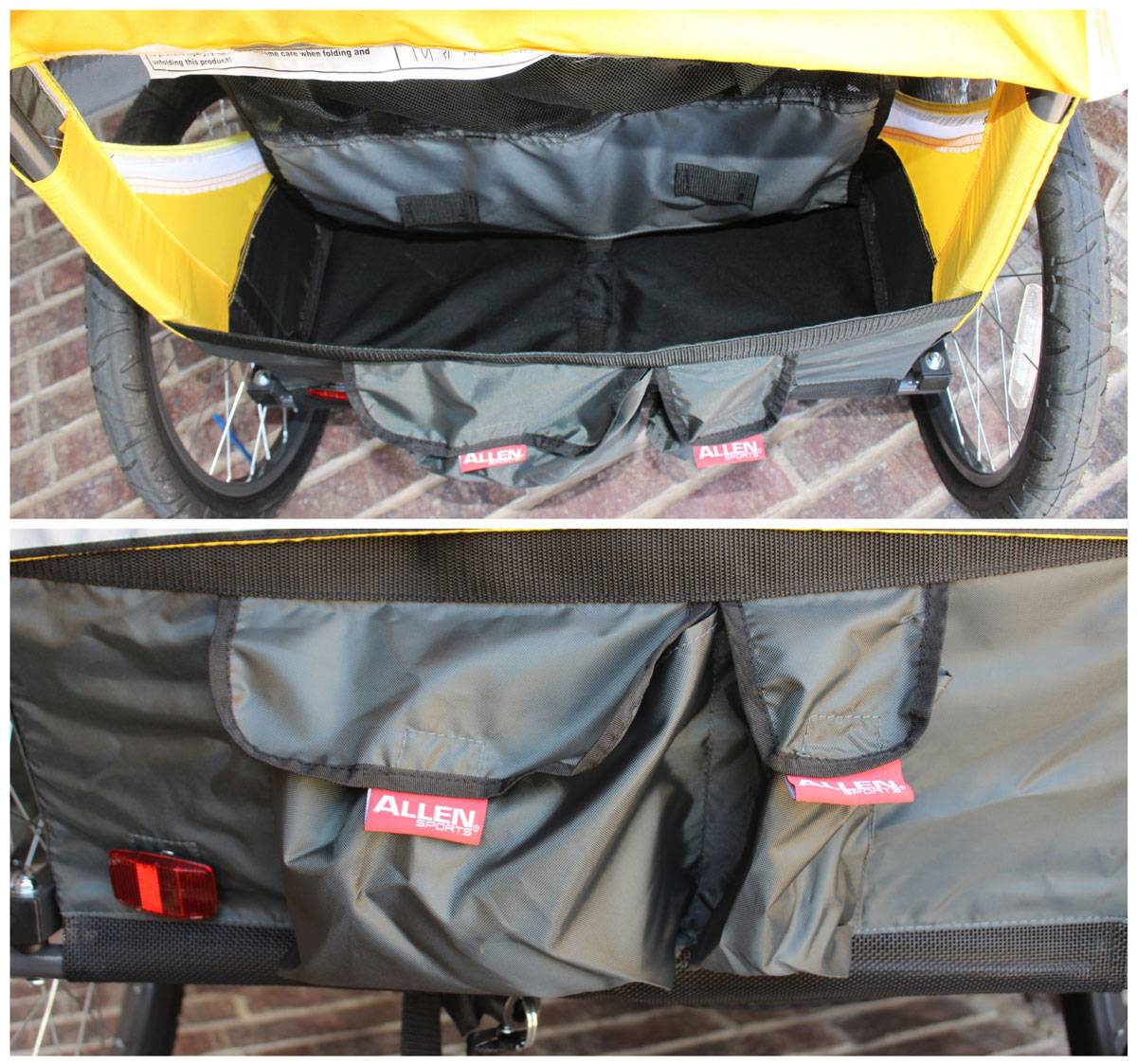 Storage compartment in the back of the Allen Sports bike trailer S2 model