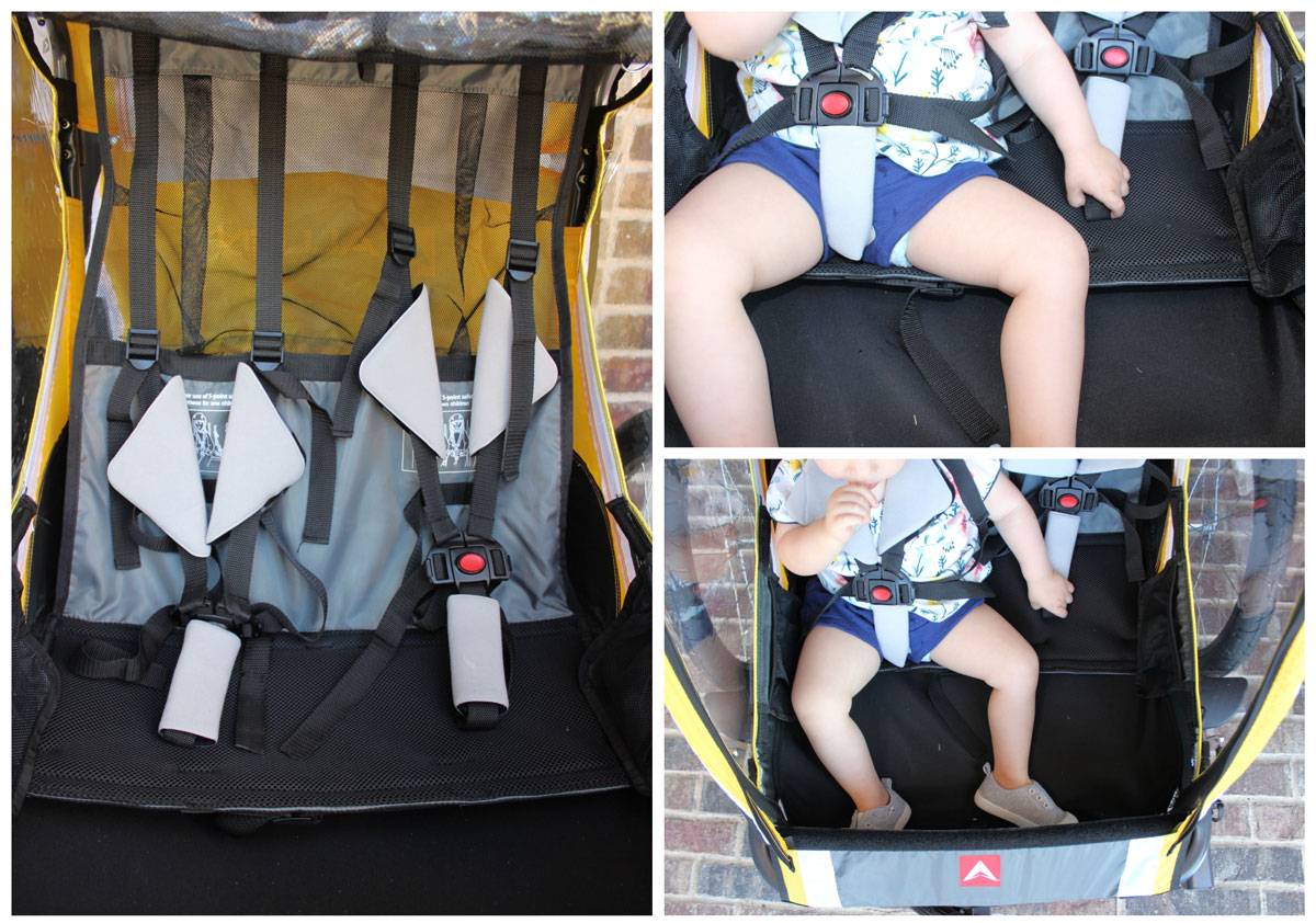 Seats and harness system as well as trailer bottom in the Allen Sports S2 trailer