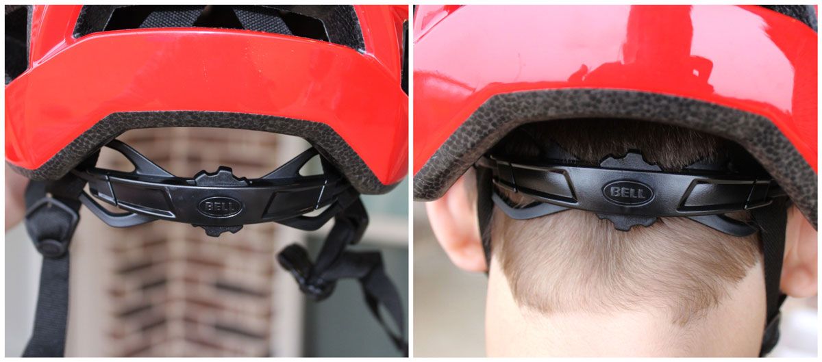 Dial adjust knob on back of Bell Sidetrack kids helmet used to adjust size