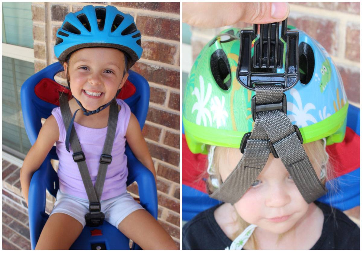 Shoulder straps on the Bellelli Pepe child bike seat. Can be difficult to pull over a helmet.