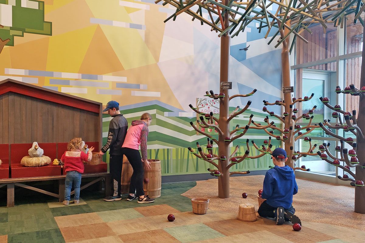 Children playing with apple trees at Amazeum in Bentonville Arkansas