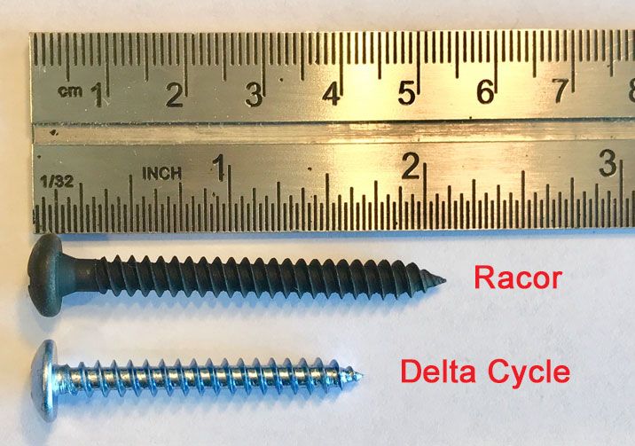 Racor's screws are longer and thicker than Delta Cycle's screws