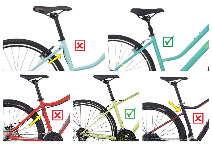 Collage showing good and bad examples of Interfering Cables for Rear Frame-mounted Child Bike Seats