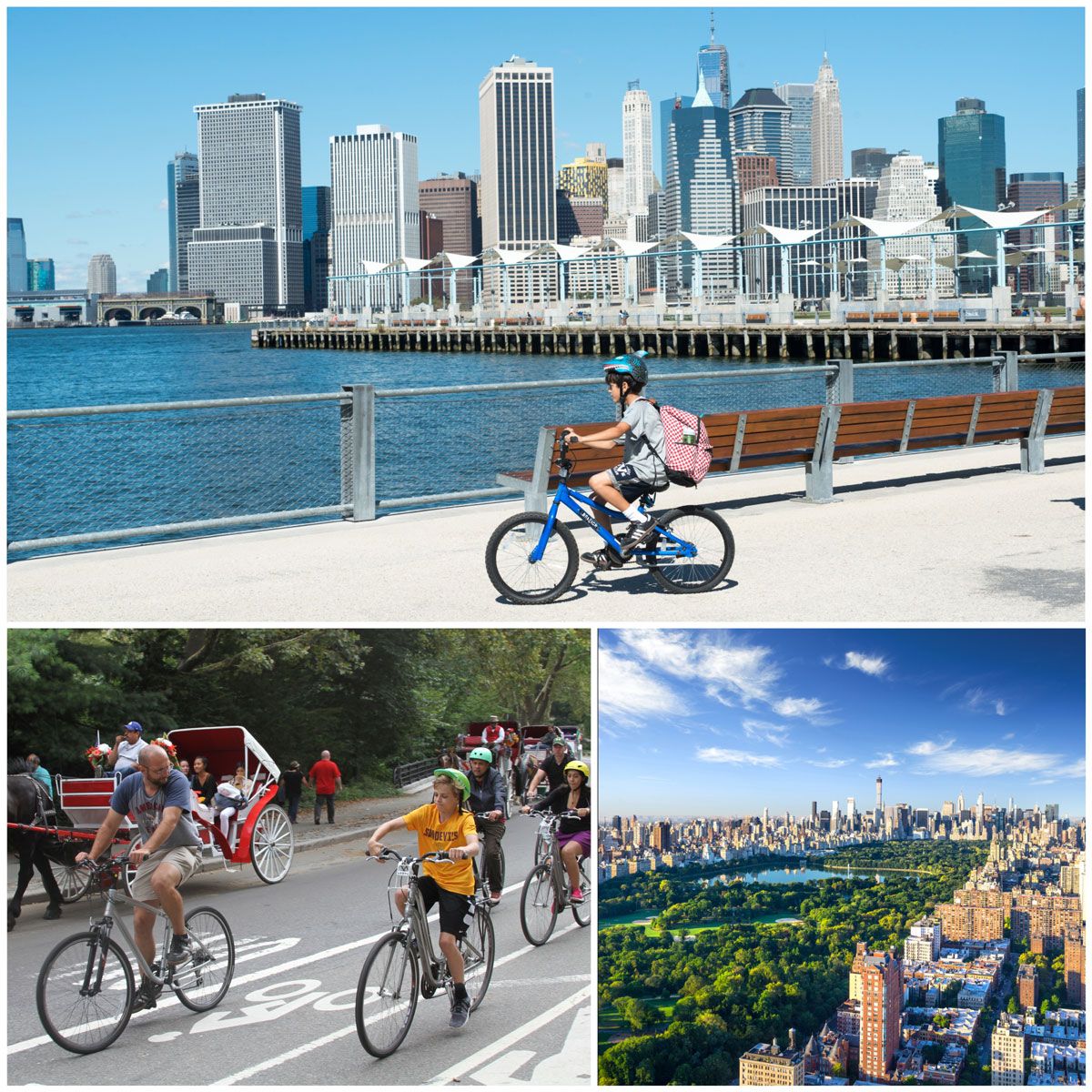 Bike tour of New York City in Central Park and on Brooklyn Water Front with downtown Manhattan skyline