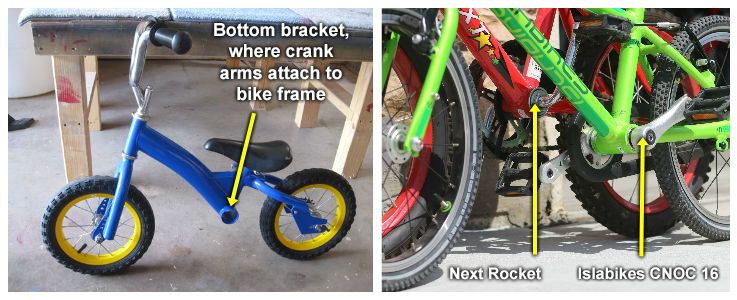 The bottom bracket is where crank arms attach to a bike frame. More expensive bikes have a lower bottom bracket for maximum leg extension