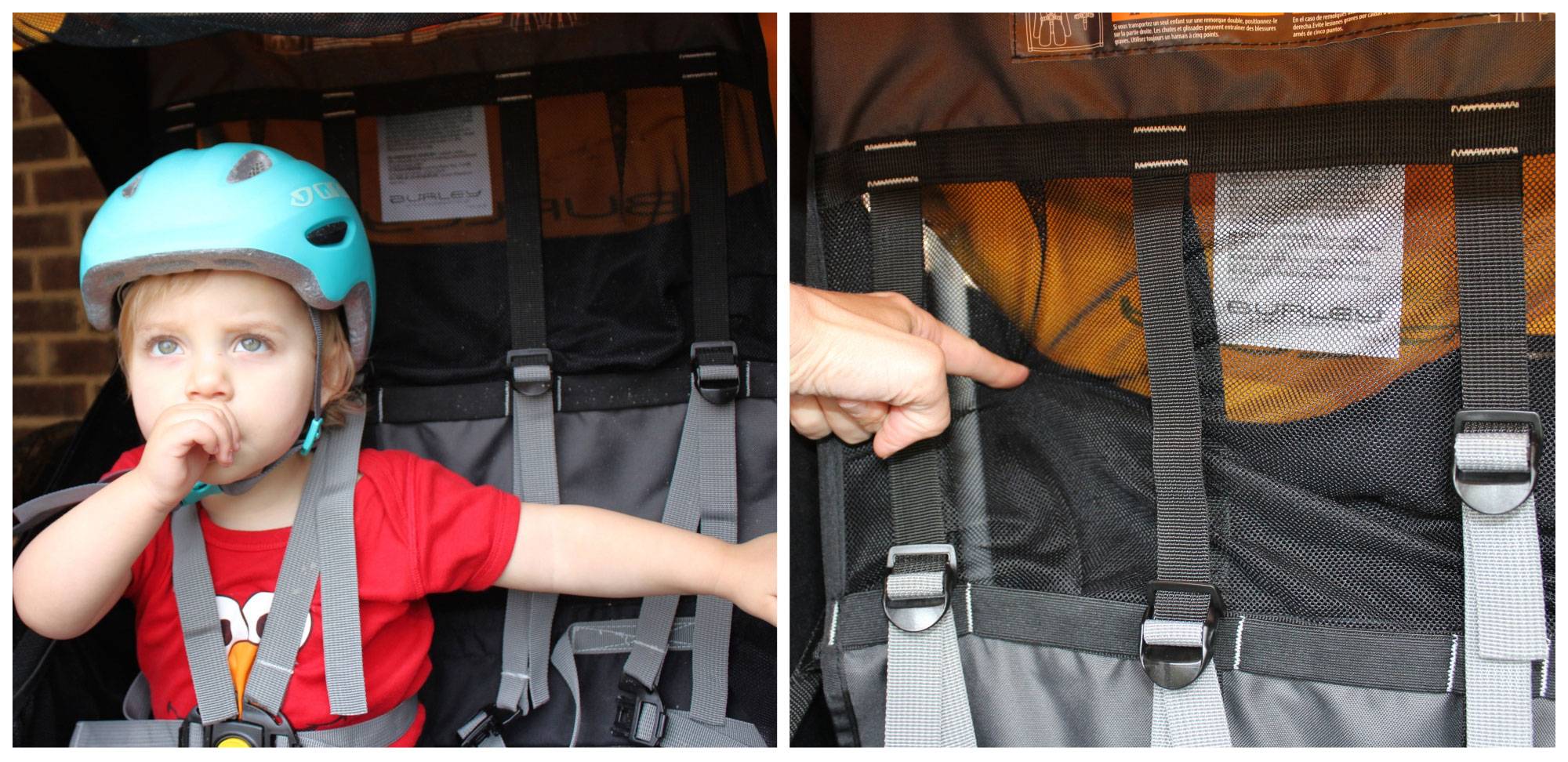 Mesh helmet pocket in Burley Bee is loose to allow for the helmet to have more room