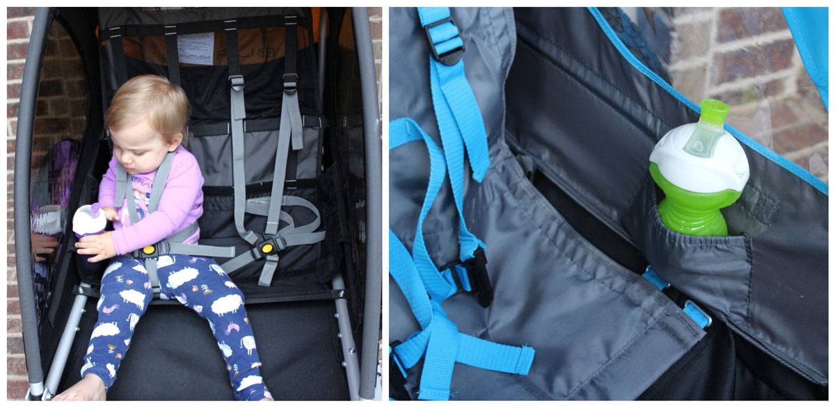 Mesh snack holders in Burley Bee are easy to access, while in the InStep they are tight and harder to get sippy cups in and out.