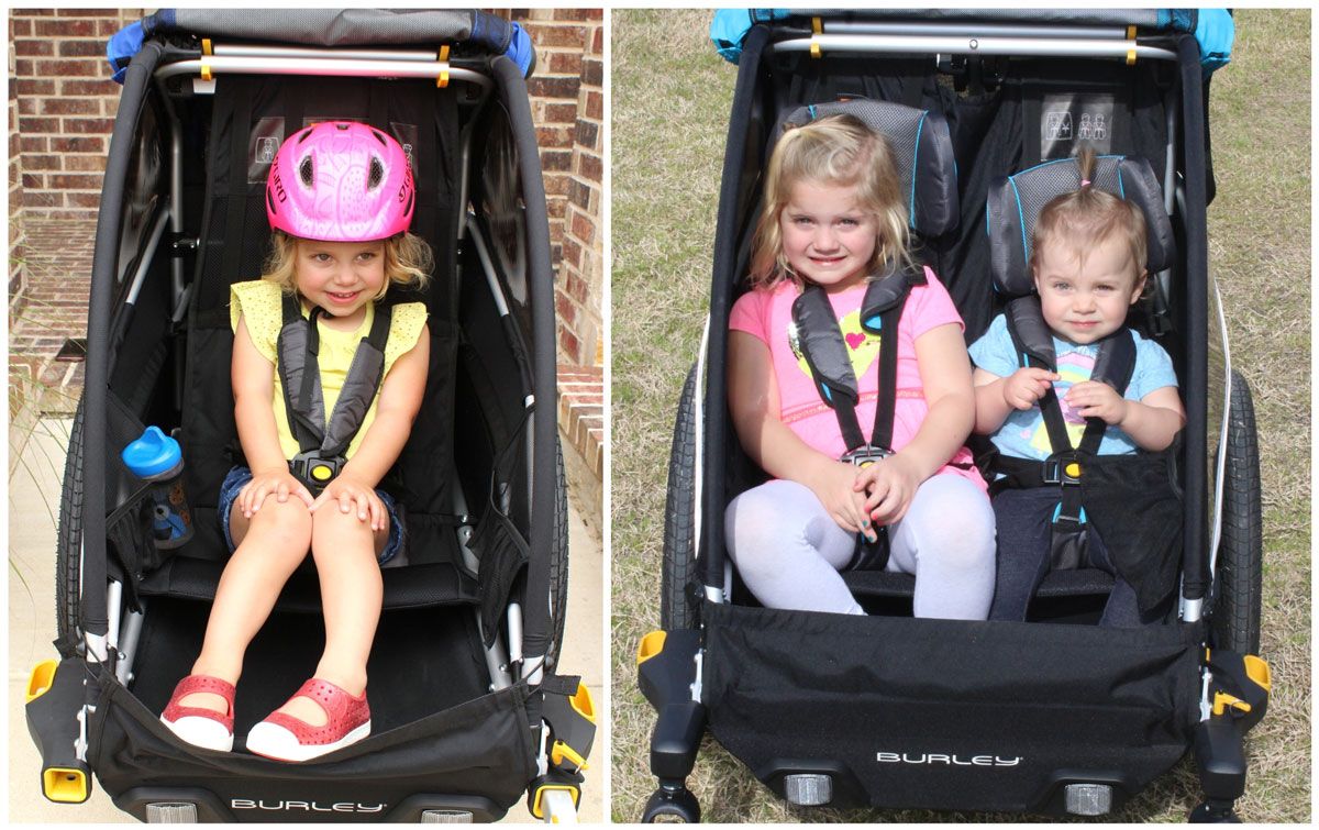 Side by side comparison of single vs double Burley D'Lite X bike trailer