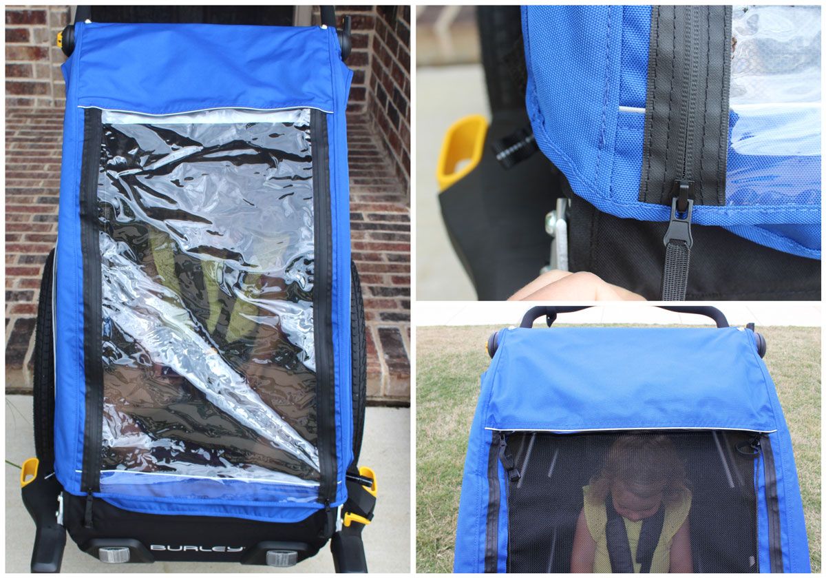 Rain cover and water proof zipper on the Burley D'Lite bike trailer