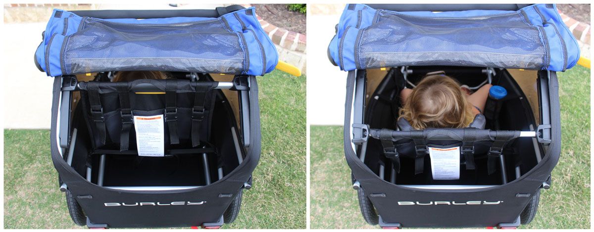 Burley D'Lite trailer shown from top - not reclined and then reclined