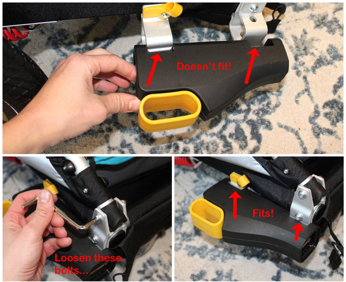 Quick receiver on Burley D'Lite X bike trailer wouldn't initially fit over the metal tabs.
