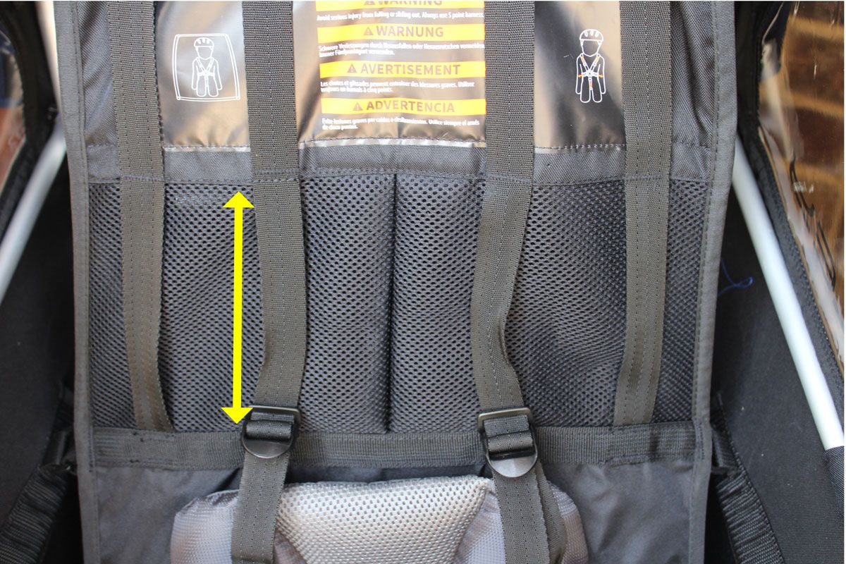 Shoulder strap height adjustment on Burley D'Lite bike trailers