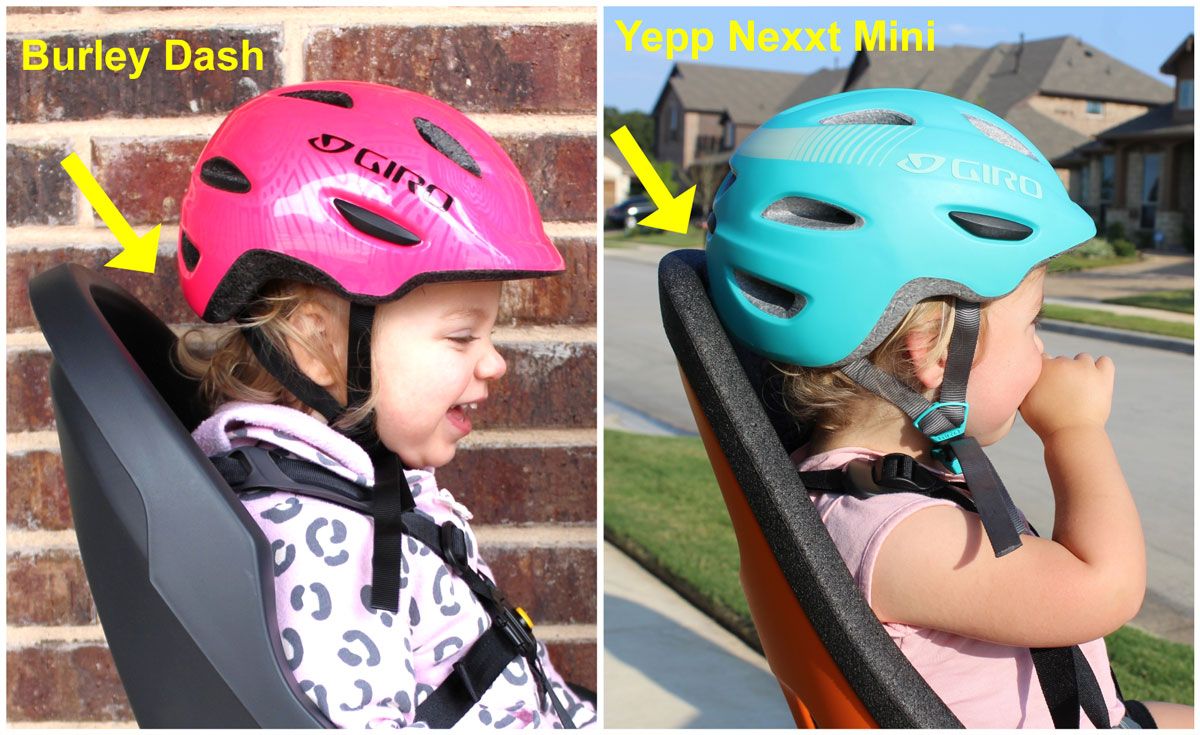 Burley Dash child bike seat has plenty of space for the child's helmet