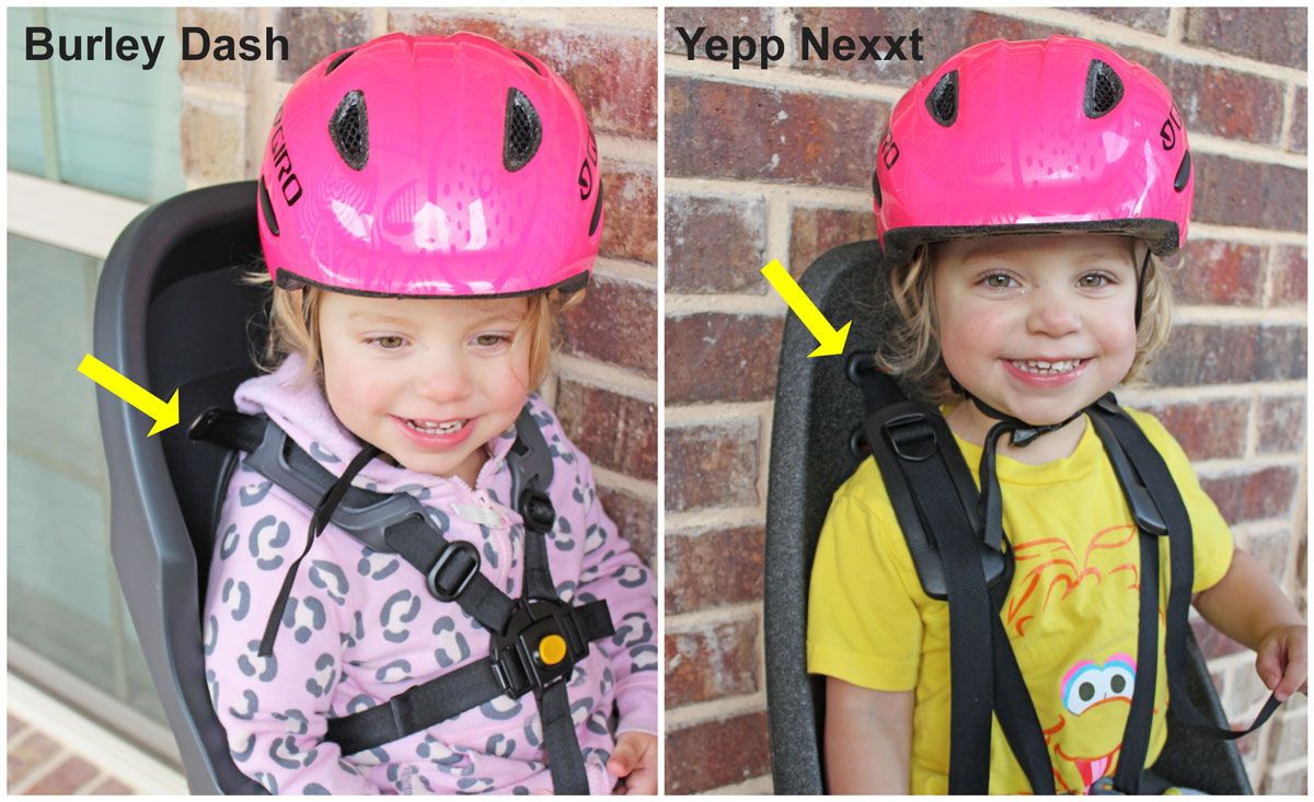 Side by side comparison of height shoulder height setting on Burley Dash vs Thule Yepp Nexxt Maxi