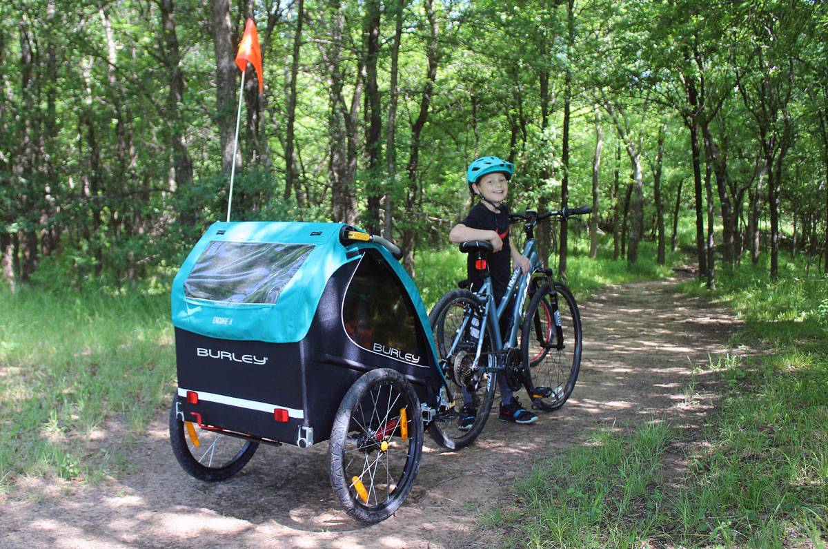 Burley Encore X bike trailer on dirt trail