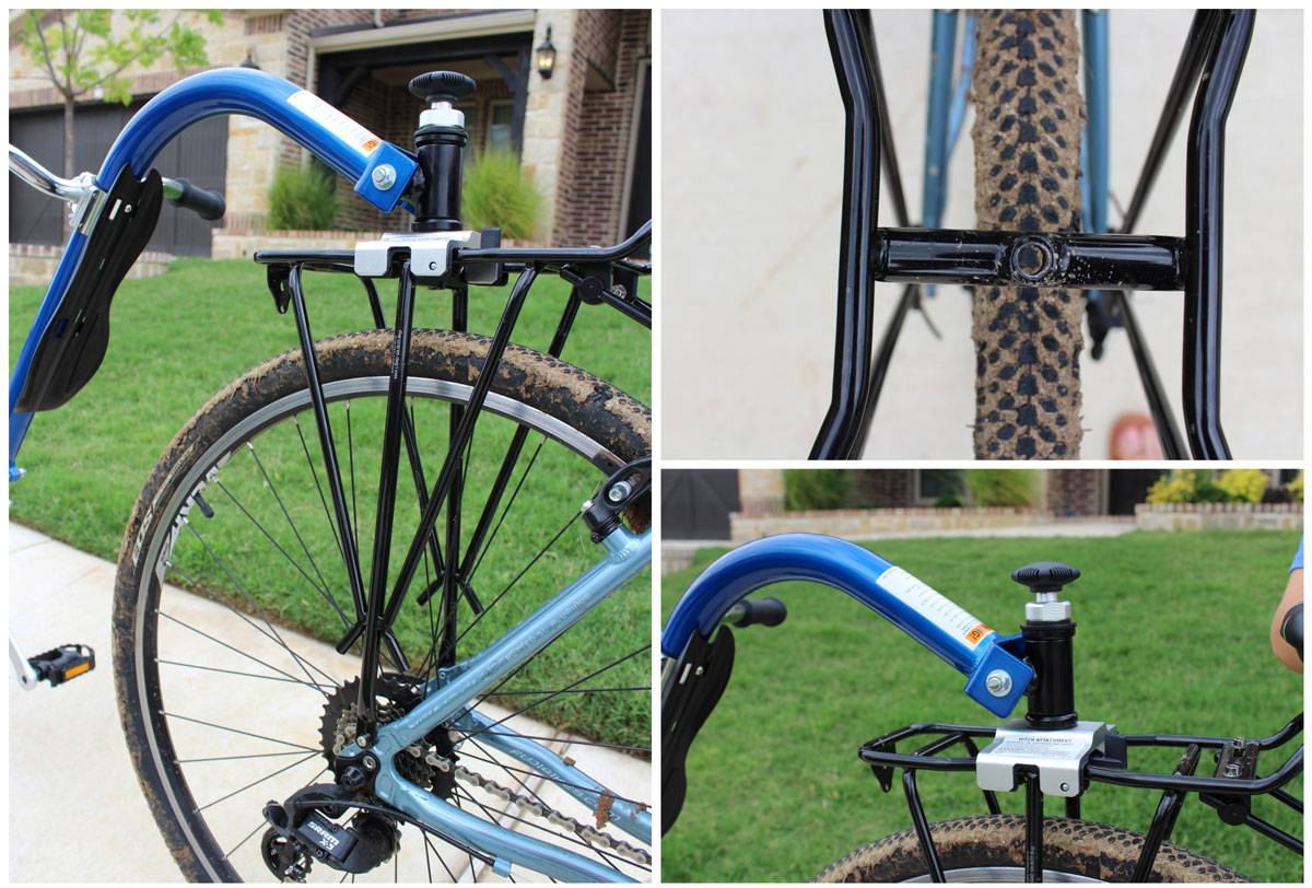 Mounting system for Burley Kazoo trailer cycle includes a moose rack