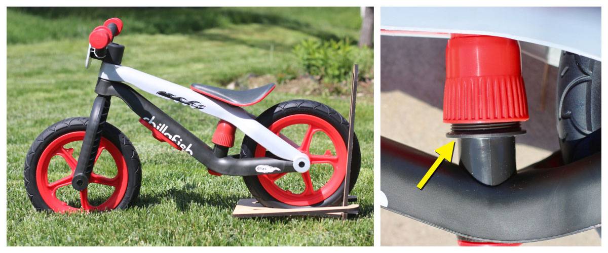 Seat height adjustment knob of the Chillafish BMXie balance bike