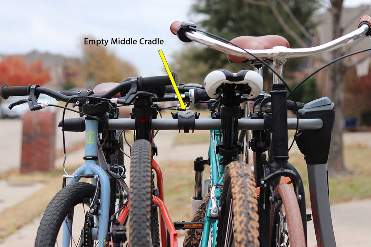 Spacing on Yakima hanging bike rack Ridgeback model leaving middle cradle empty