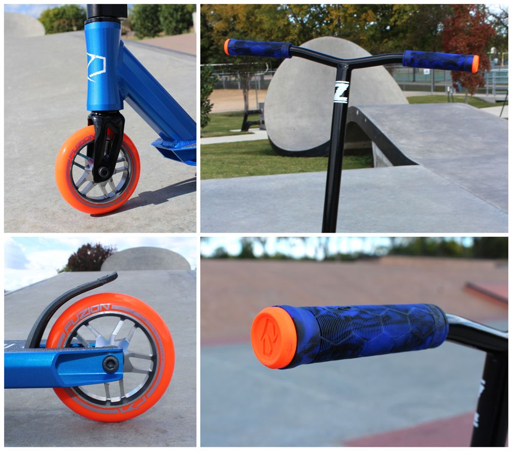 Fuzion scooter Z250 front wheel, rear wheel with brake, and oversized Hex grips.