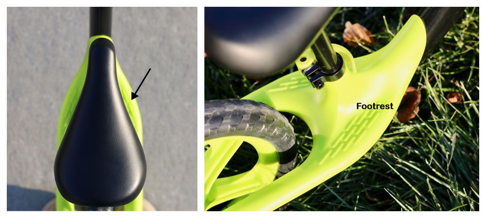 Footrest on GOMO balance bike is tucked away so that it doesn't interfere with a child's stride.