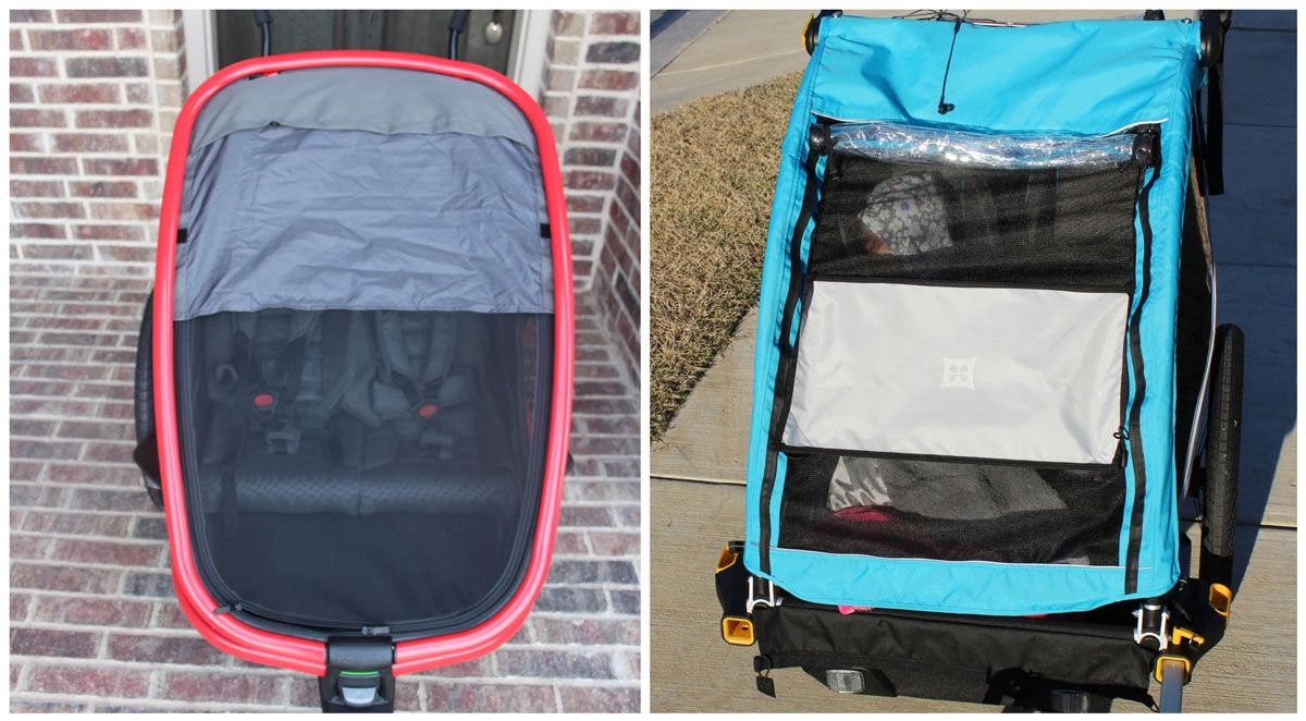 Side by side comparison of Hamax Outback trailer sunshade vs Burley D'Lite X