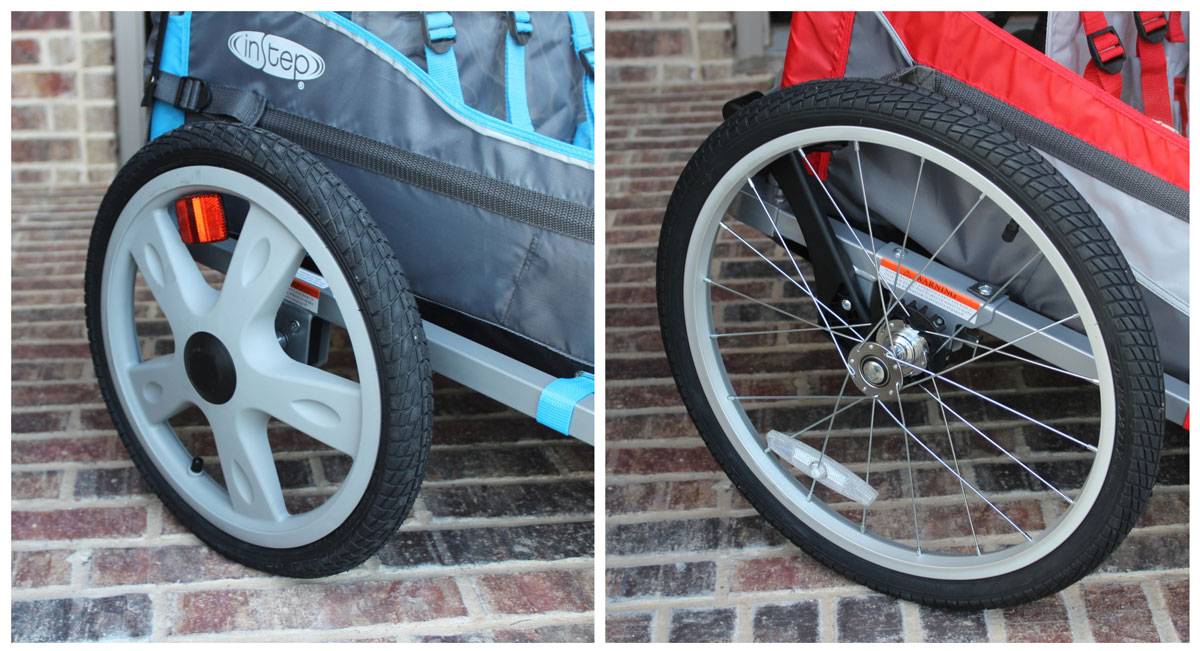 Instep's 16" tires on plastic rims vs. Schwinn's 20" tires on metal rims