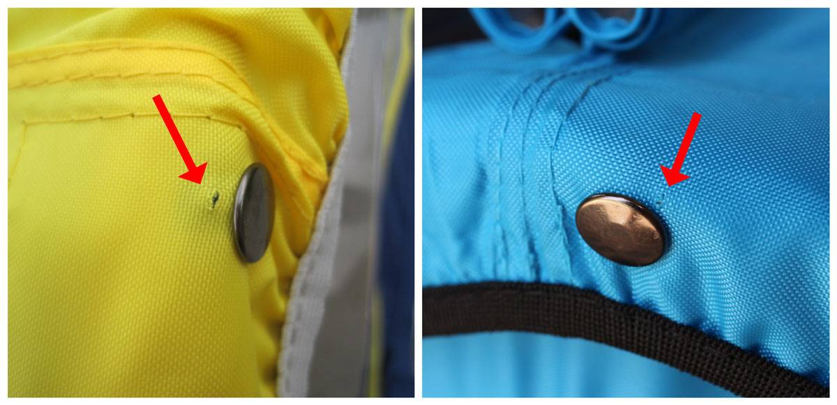 Small holes are beginning to form near the snaps on the covers of the Schwinn Echo and InStep bike trailers