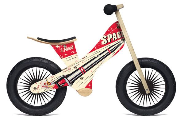 Kinderfeets 12 inch wooden balance bike, rocket design