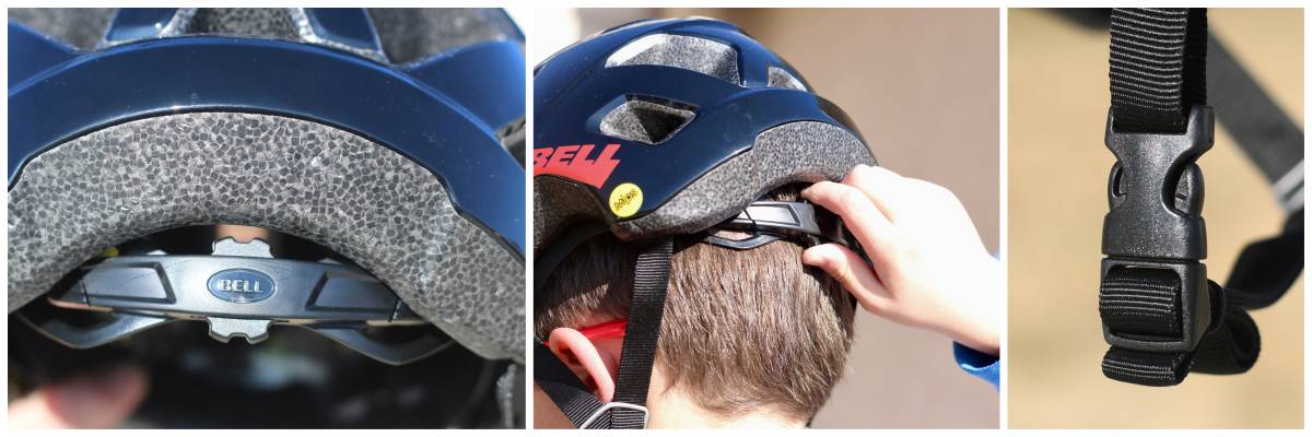 Dial adjust and buckle of the Bell Nomad Jr. kid's helmet.