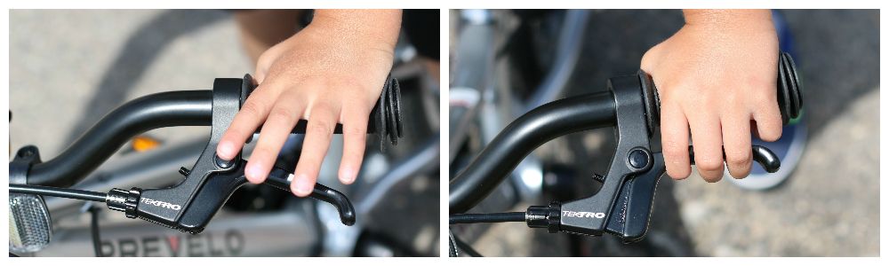 5 year old engaging the handbrake of a 16 inch bike