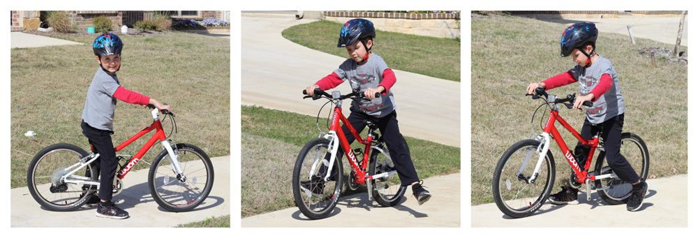 6 year old learning to ride a bike by using a pedal bike as a balance bike
