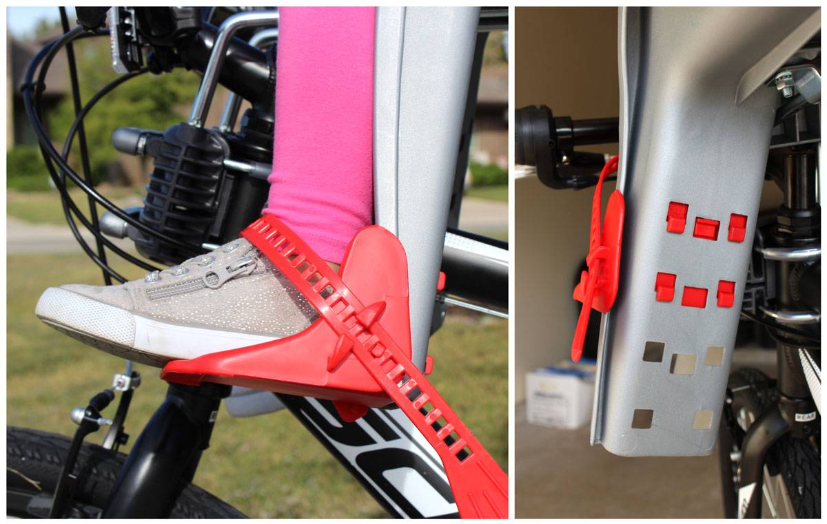 Footrest on Peg Perego Orion child bike seat has three height settings.