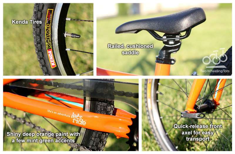 collage of the pello Reddi tires, saddle and paint