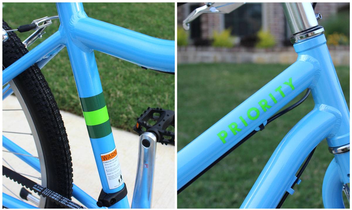 Gorgeous blue paint job on Priority Start 24 kid's bike. Green accents.