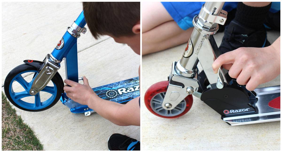 folding the a2 and a5 razor kids scooters