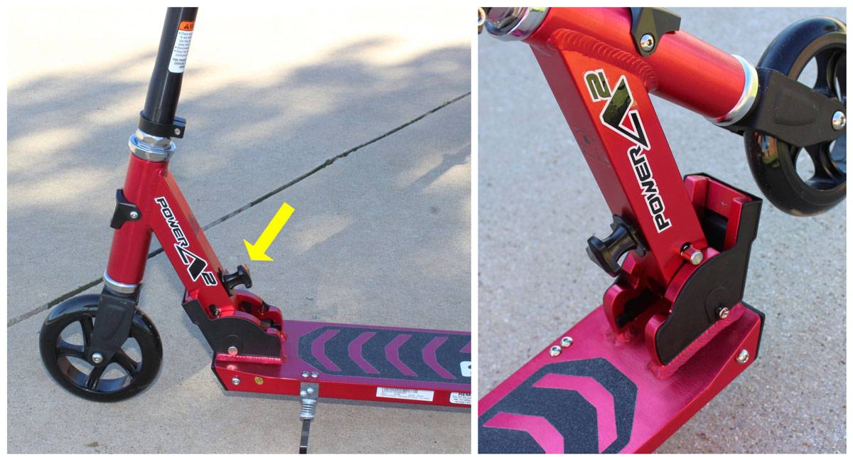 Folding mechanism and knob on the Razor Power A2 electric scooter