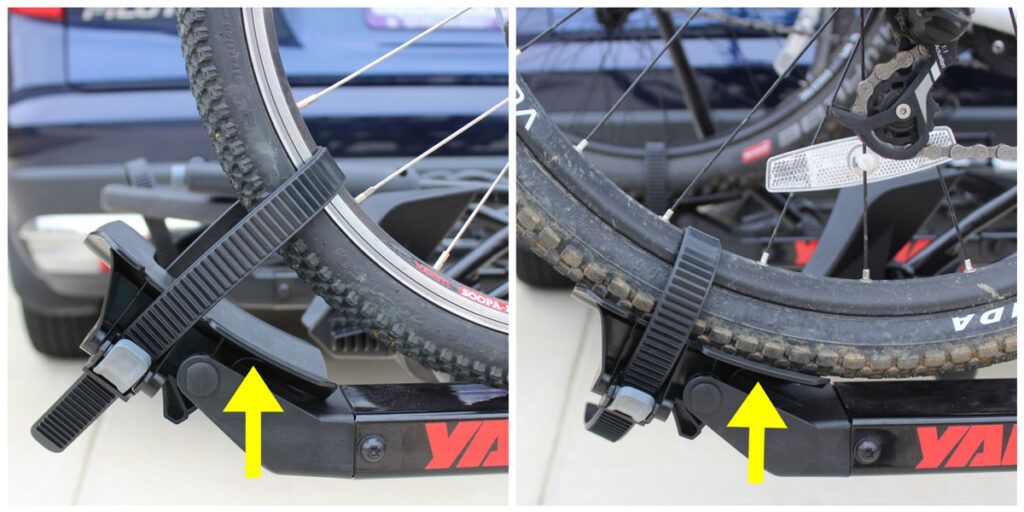 image showing the wheel straps in use on the Yakima HoldUp bike rack