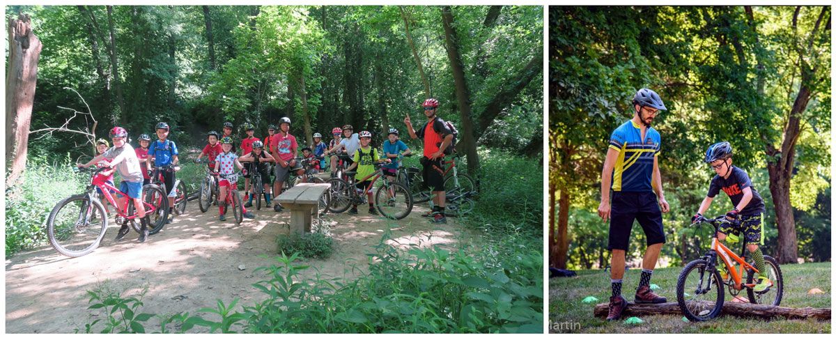 Kids riding mountain bikes in Castlewood State Park outside of St. Louis