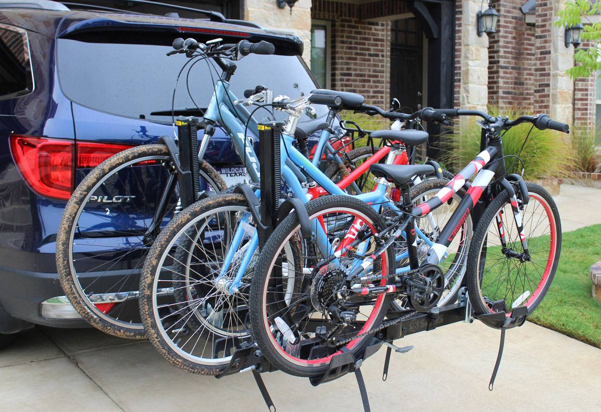 Saris Super Clamp EX 4 bike car rack loaded up with 4 bikes