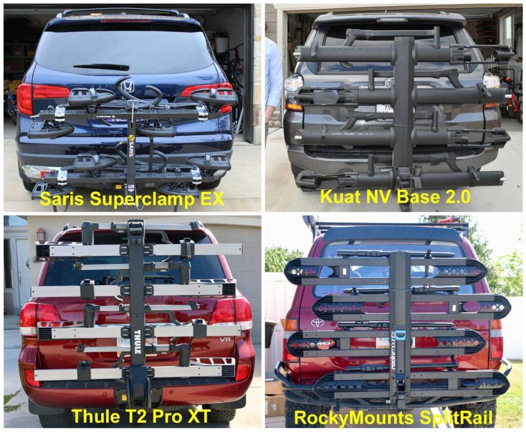 comparison of various hitch bike racks loaded on back of different cars