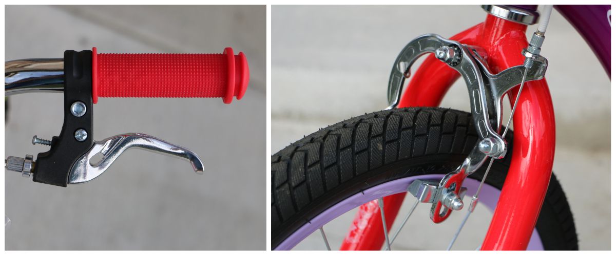 Caliper brake and brake lever on Schwinn Elm 16 inch bike