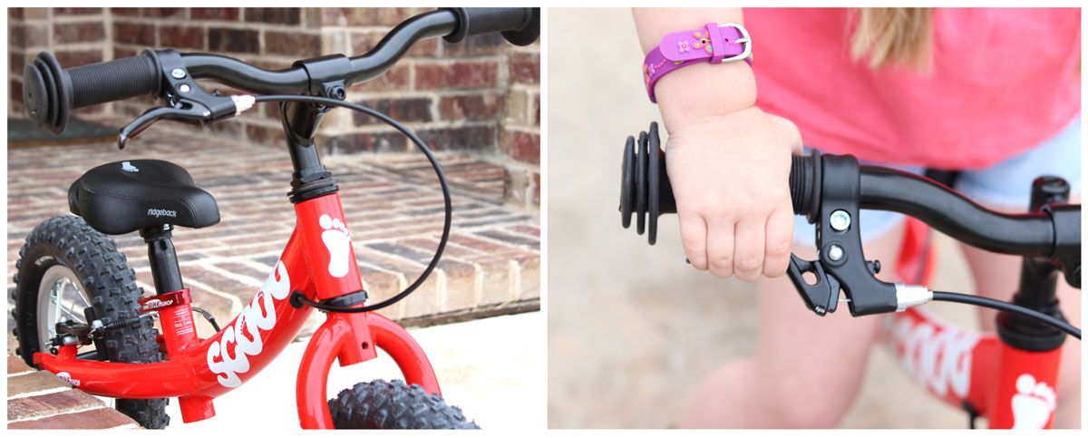 Internally routed brake cable and small-reach hand brake lever on Ridgeback Scoot and Scoot XL