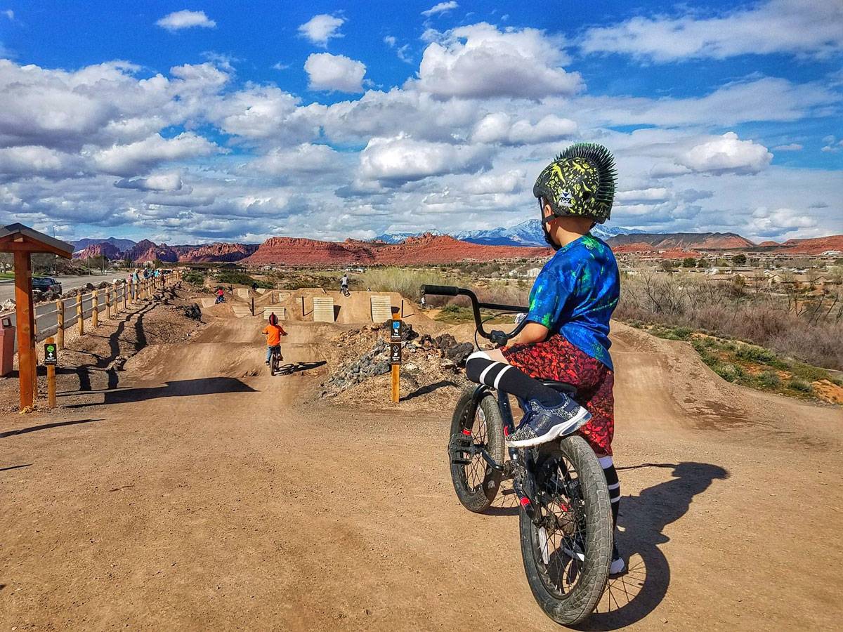 Rider waiting to do a jump run at Snake Hollow bike park