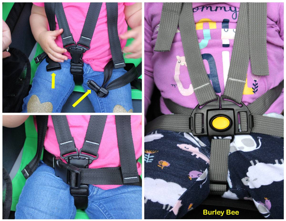 Buckle on Thule Cadence has a separate shoulder and lap belt buckle, where the Burley system all converges into the same buckle