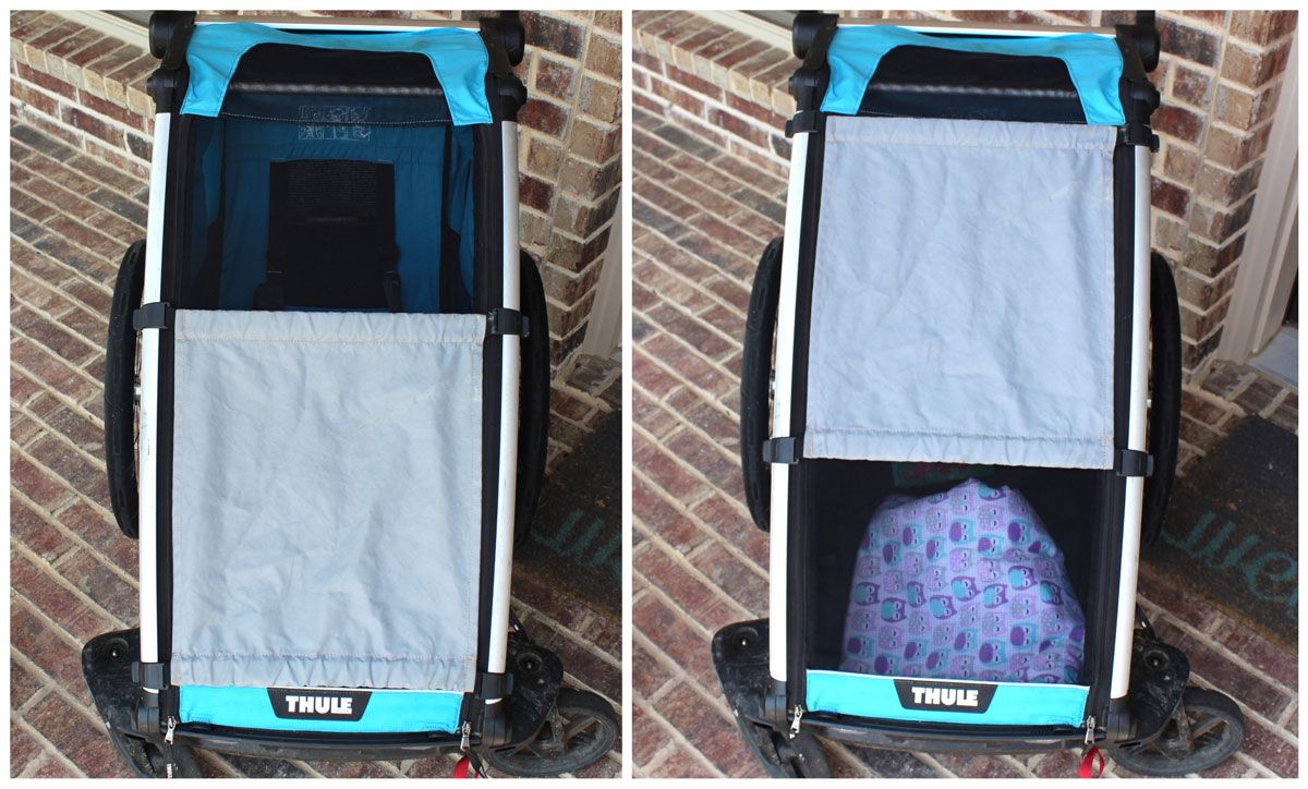 Sunshade on Thule Chariot cross in high and low position